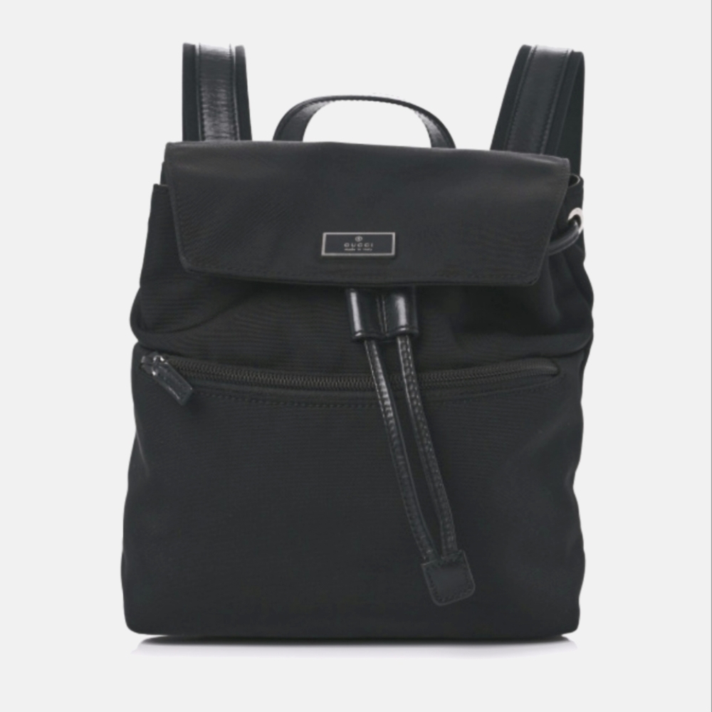 Gucci Small Nylon Black Backpack with Front Zip Pocket